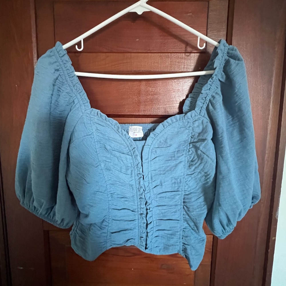 Blue Puff Sleeve Top